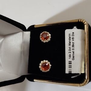 Mandarin Garnet and Diamond Earrings